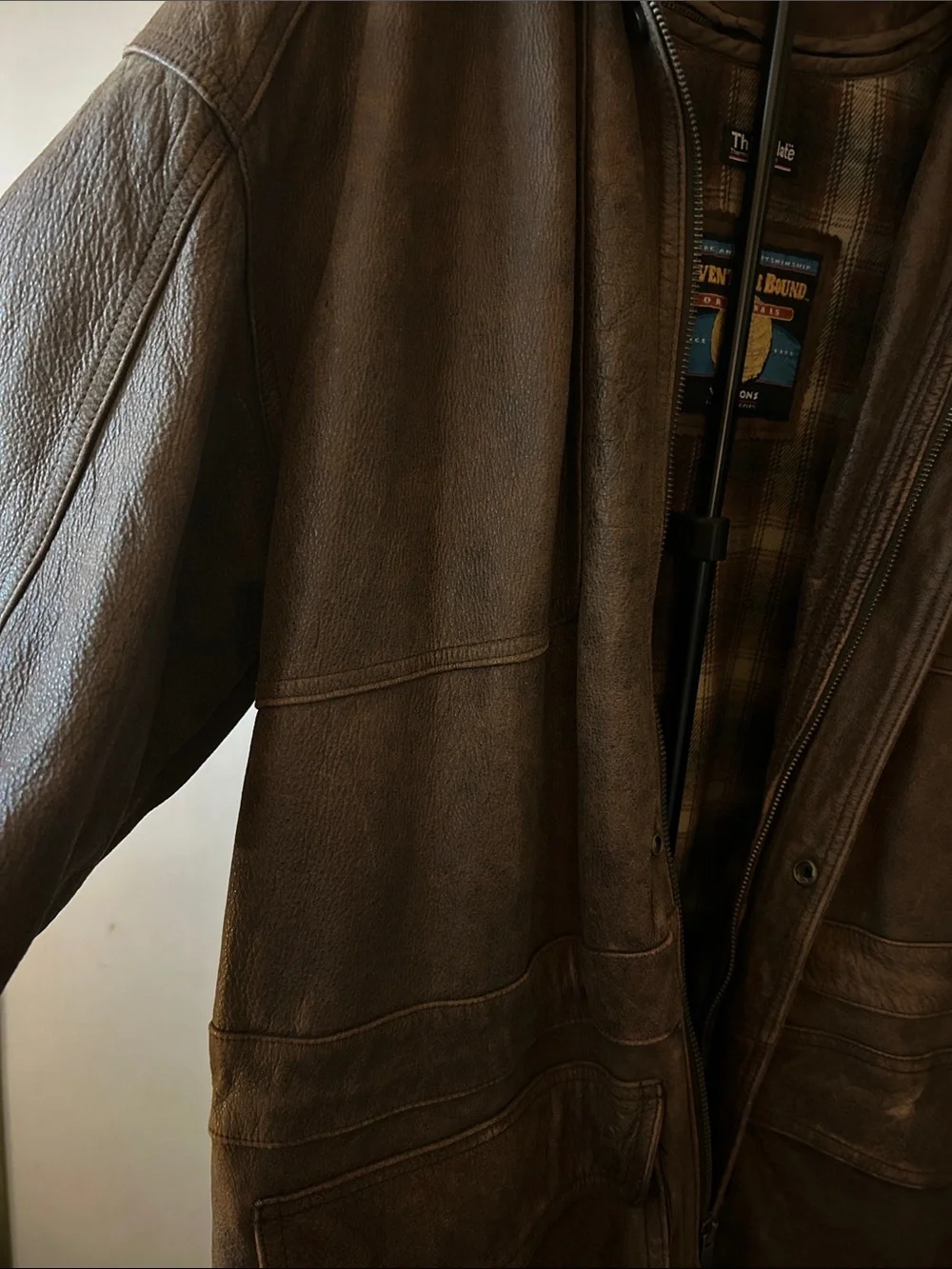 Vintage Adventure Bound Wilson’s Leather Brown Field Jacket with Plaid Lining